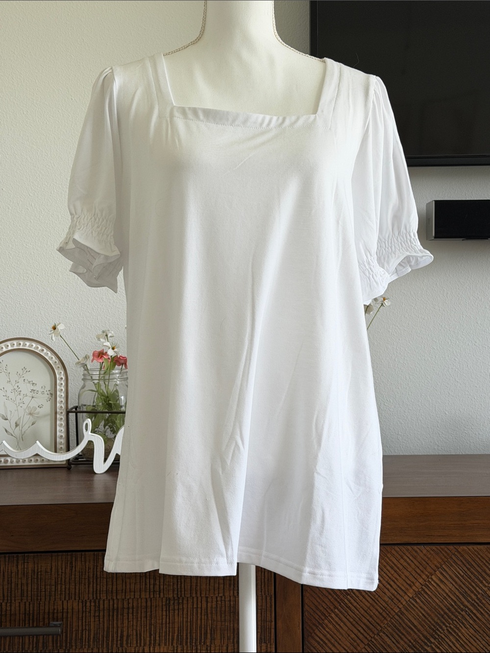Classic Square-Neck White Women's Top